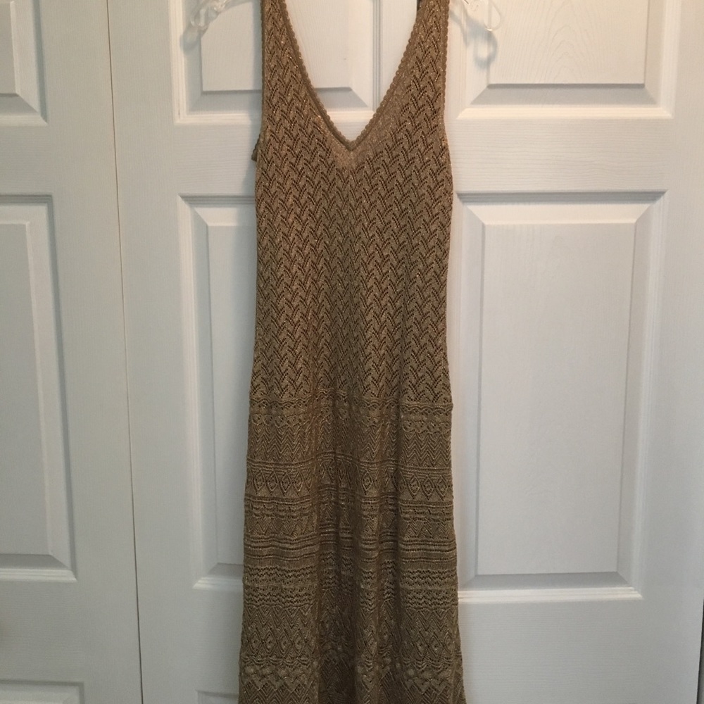 Lauren by Ralph Lauren Gold Knit V-Neck Dress